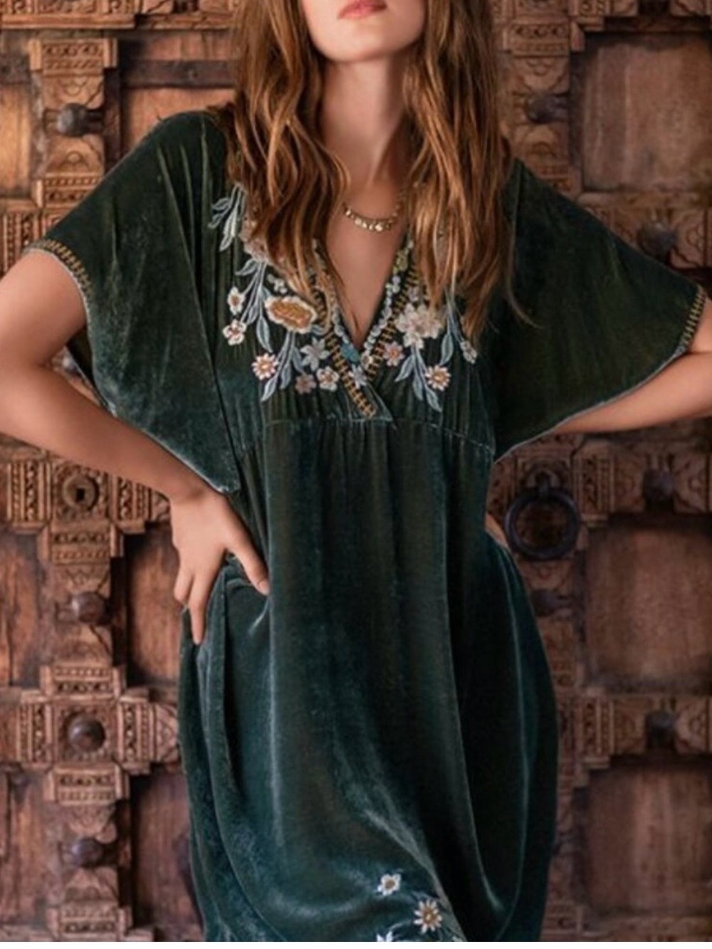 Johnny Was Serafina Velvet Embroidered Kaftan Dress